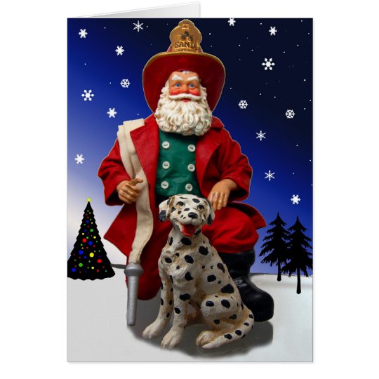 Fireman Santa w/ Dalmation Holiday Card