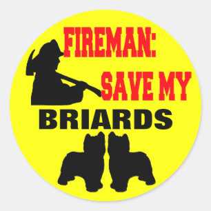 Fireman Save My Briards Classic Round Sticker