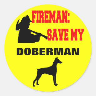 Fireman Save My Doberman Classic Round Sticker