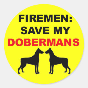 Fireman Save My Dobermans Classic Round Sticker
