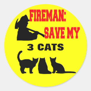 Fireman Save My Three Cats Classic Round Sticker
