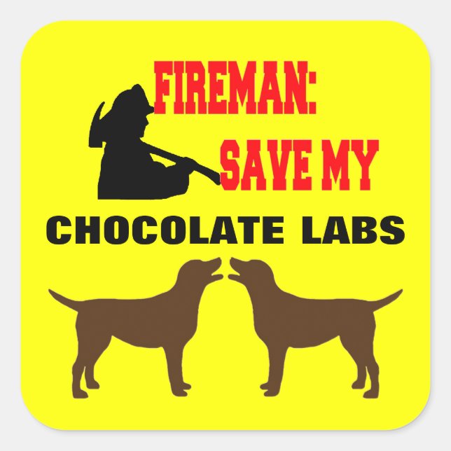 Fireman Save My Two Chocolate Lab Dogs Square Sticker (Front)