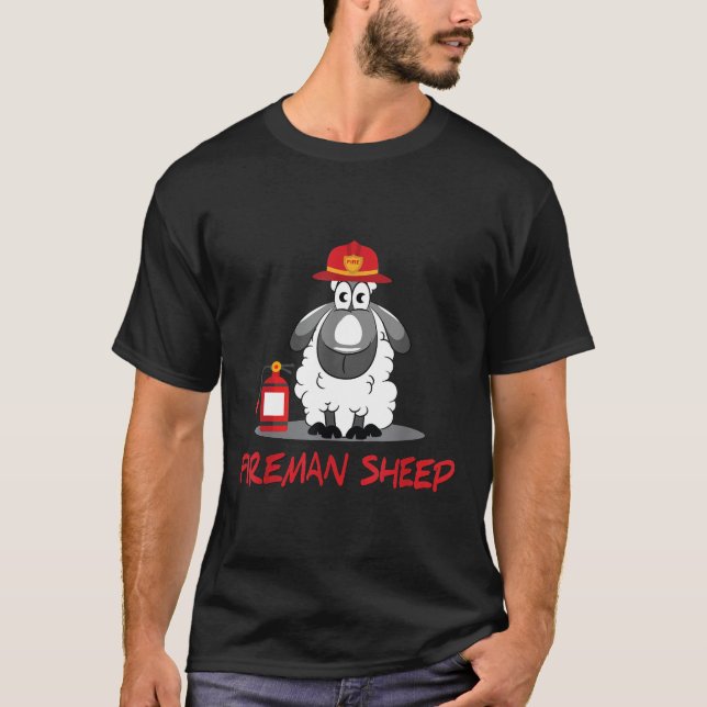Fireman Sheep or lamb for with Fire Hat Helmet T-Shirt (Front)