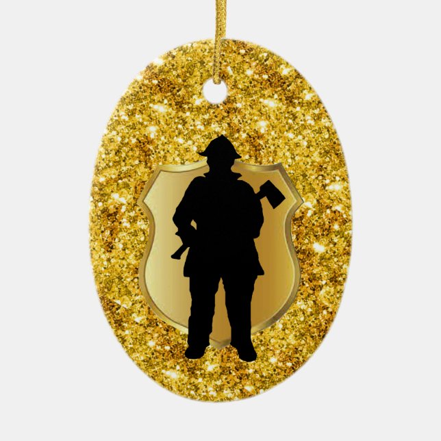 Fireman Silhouette Christmas Ornament (Front)