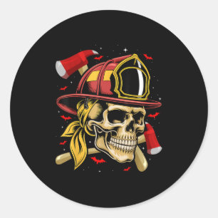 Fireman Skull Firefighter Skeleton Halloween Costu Classic Round Sticker