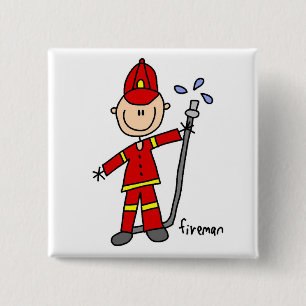 Fireman Stick Figure 15 Cm Square Badge