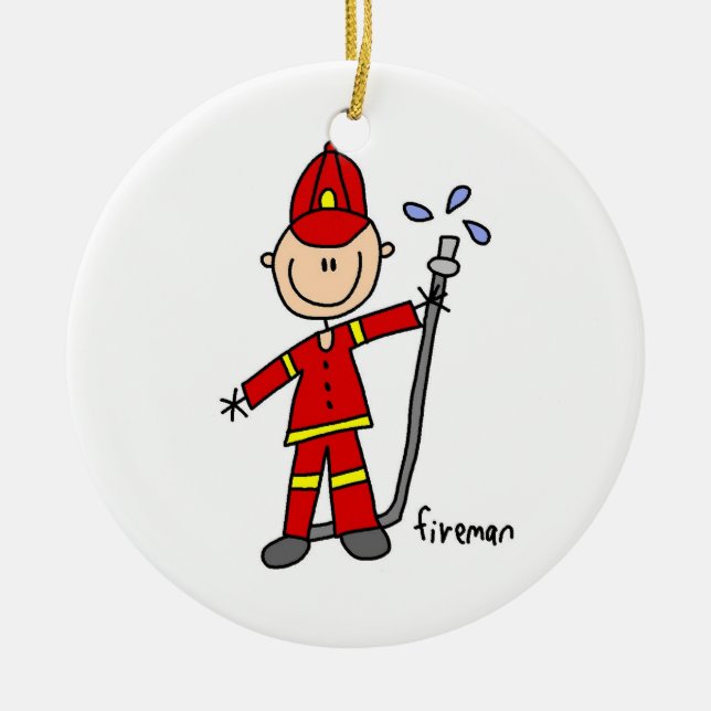 Fireman Stick Figure Ceramic Tree Decoration (Front)