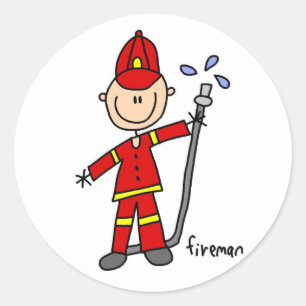 Fireman Stick Figure Classic Round Sticker