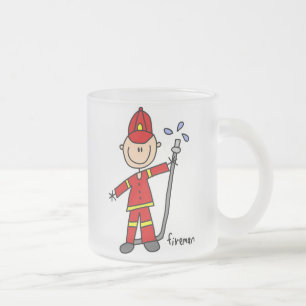 Fireman Stick Figure Frosted Glass Coffee Mug
