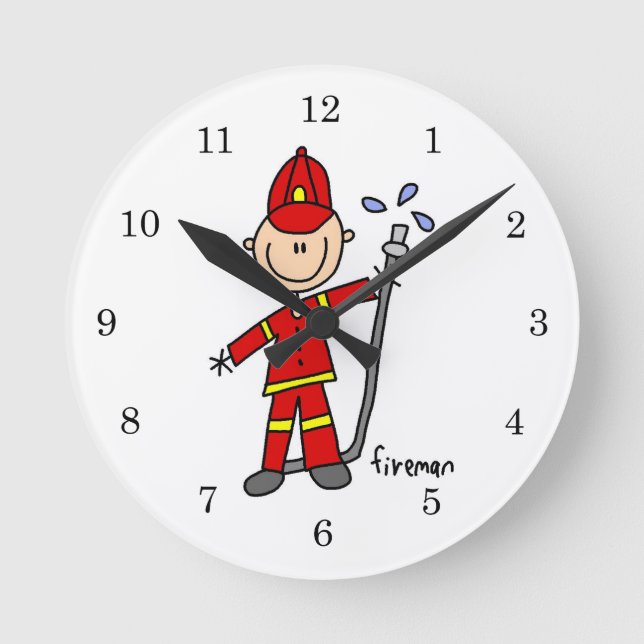 Fireman Stick Figure Round Clock (Front)