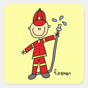 Fireman Stick Figure Square Sticker