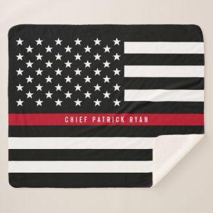 Fireman Thin Red Line American Flag Monogram Med. Sherpa Blanket
