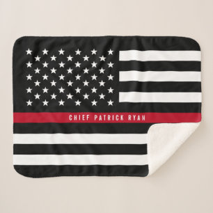 Fireman Thin Red Line American Flag Monogram Small Sherpa Blanket