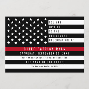 Fireman Thin Red Line American Flag Retirement Invitation