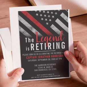 Fireman Thin Red Line Flag Firefighter Retirement Invitation