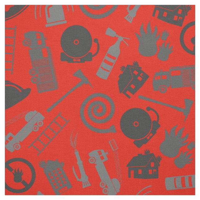 Fireman Tools and Symbols Red Fabric (Swatch)
