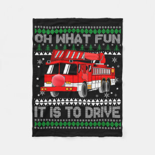 Fireman Ugly Christmas - Fire Truck Fleece Blanket