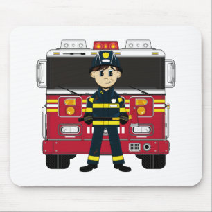 Fireman with Fire Engine Mousepad