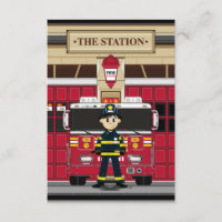 Fireman with Fire Engine RSVP Card