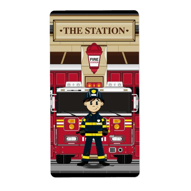 Fireman with Fire Engine Sticker (Front)