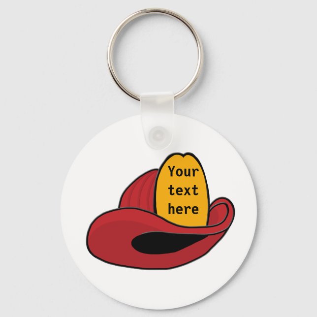 Fireman's Helmet Whimsical Cartoon Art Key Ring (Front)