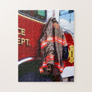 Fireman's Jacket On Fire Truck Jigsaw Puzzle