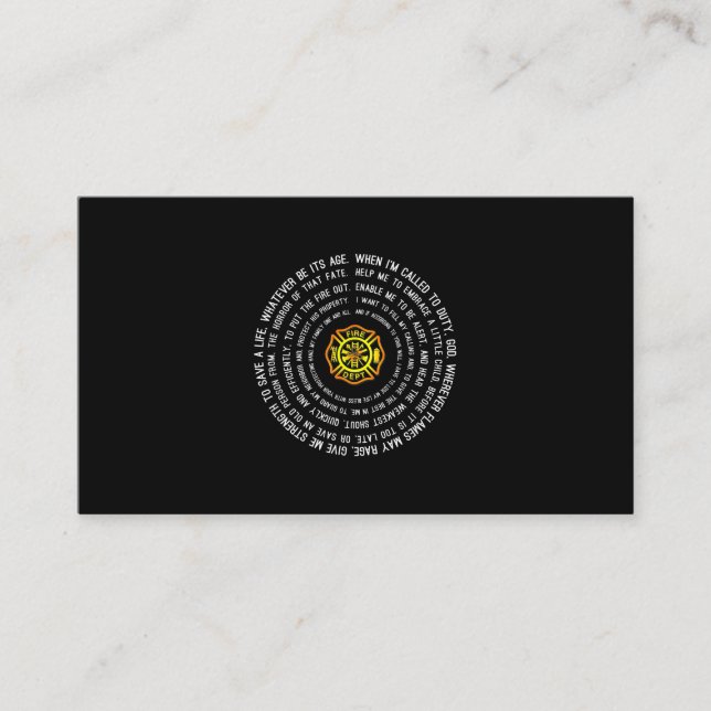Firemans Prayer, Firefighter Motivational Business Card (Front)