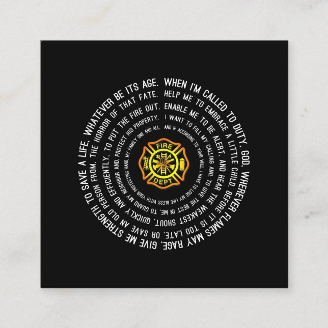 Firemans Prayer, Firefighter Motivational Square Business Card (Front)