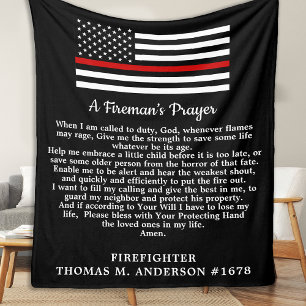 Fireman's Prayer Thin Red Line Firefighter Fleece Blanket