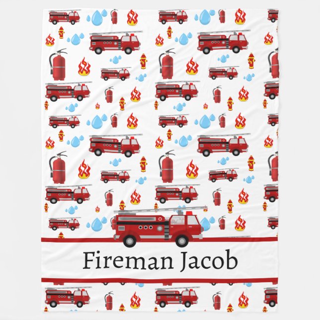 Firemen Fire Fighters Fireman Firetrucks Fleece Blanket (Front)