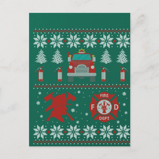 Firemen Firefighter Christmas Ugly Xmas Sweater Postcard (Front)
