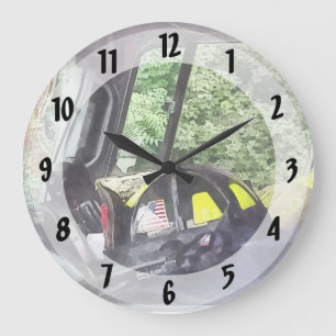 Firemen - Helmet Inside Cab of Fire Truck Large Clock