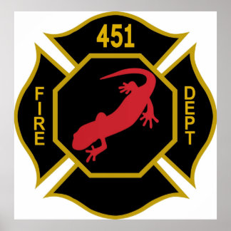Firemen Logo  Fahrenheit 451 Black Gold and Re Poster