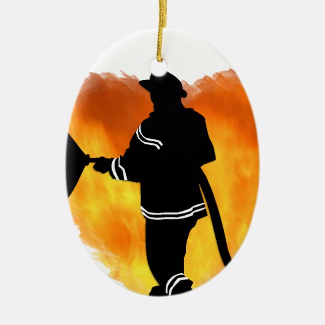 Firemen Love Flames Ceramic Tree Decoration (Front)