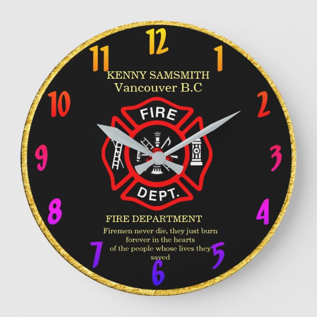 Firemen never die large clock (Front)