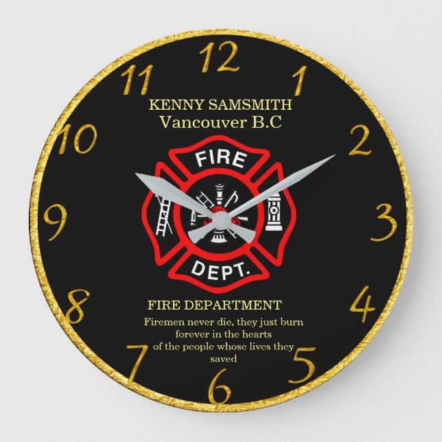 Firemen never die large clock (Front)