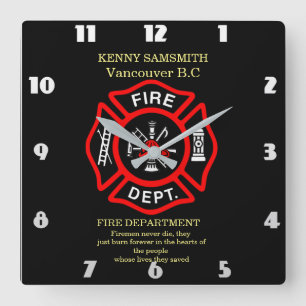 Firemen never die square wall clock