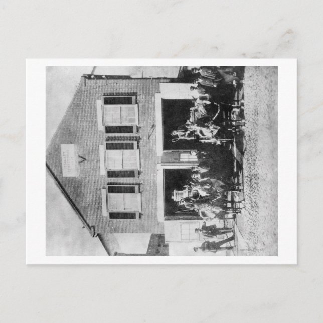 Firemen with Equipment outside Firehouse Postcard (Front)