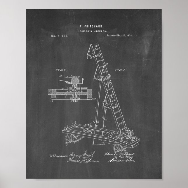 Firemen's Ladders Patent - Chalkboard Poster (Front)