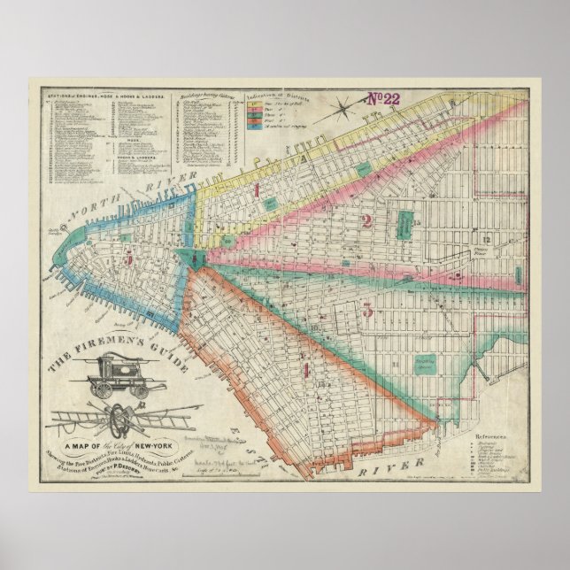 Firemen's Map of NYC in 1834 - Vintage FDNY Poster (Front)