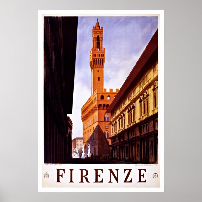 Firenze Italy Palazzo Vecchio Vintage Travel Poster (Front)