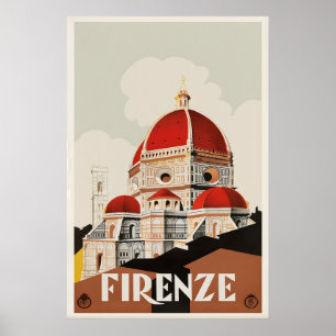 Firenze Italy Vintage Travel Poster Print  Piazza
