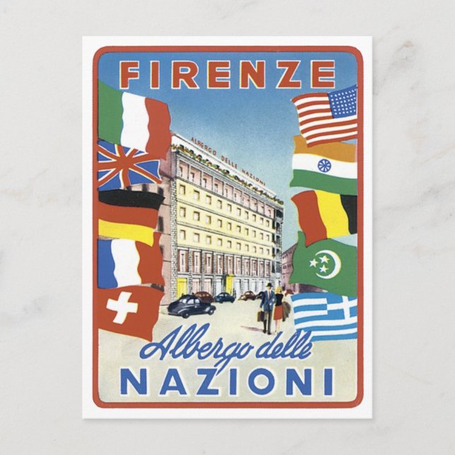 Firenze Nazioni Travel Poster Postcard (Front)