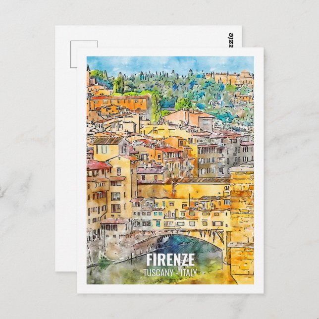 Firenze Tuscany Italy Travel Place Watercolor Postcard (Front/Back)