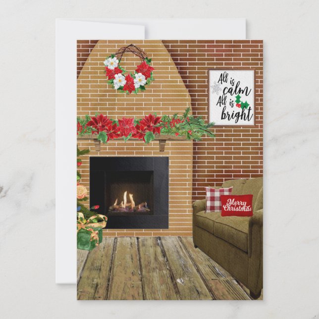 Fireplace All Is Calm All Is Bright Christmas Card (Front)