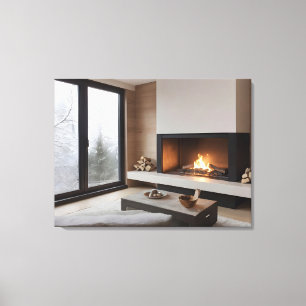Fireplace at home canvas print