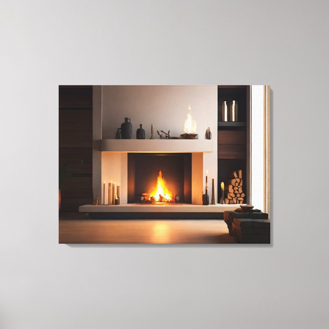 Fireplace at home canvas print (Front)
