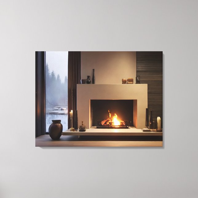 Fireplace at home canvas print (Front)