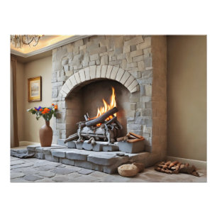 Fireplace at home photo print