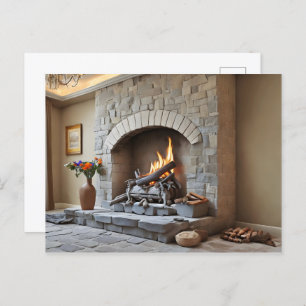 Fireplace at home postcard